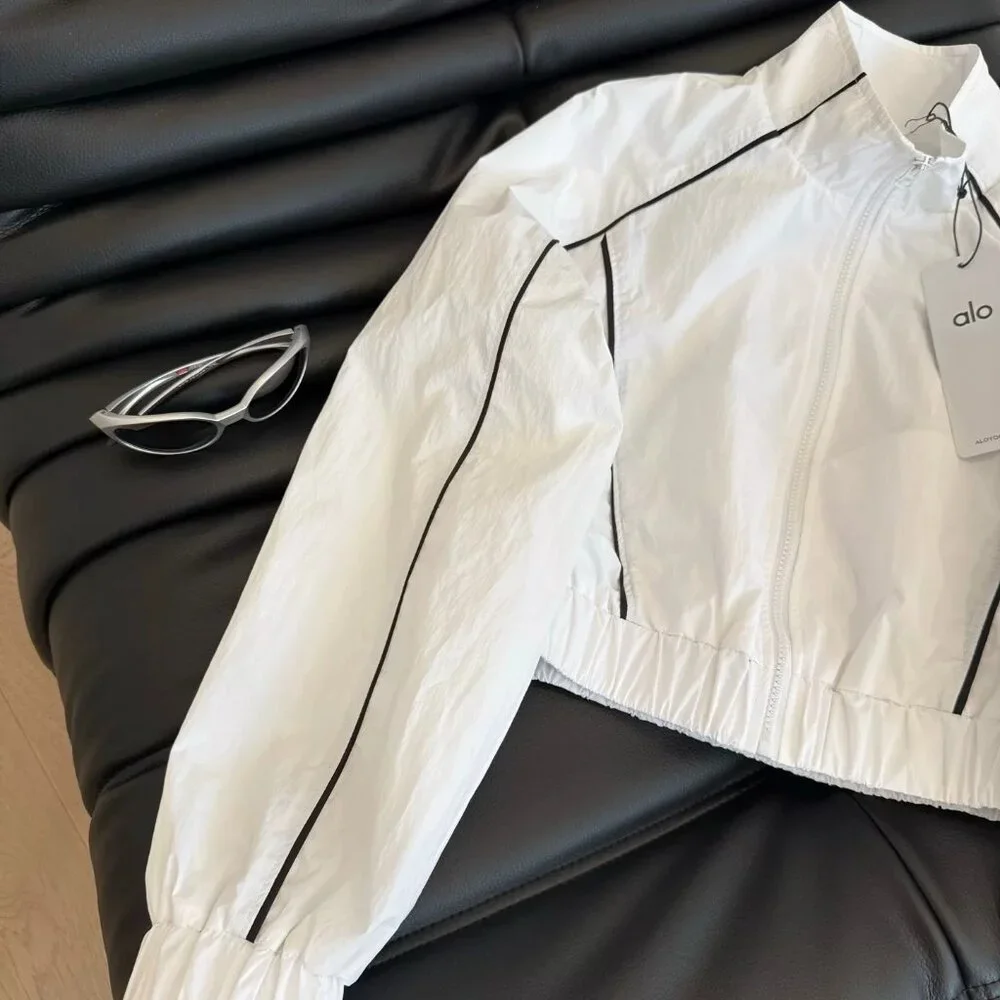 Auth Alo Yoga Set Motivate Full-Zip Track Jacket And Motivate Track Short White